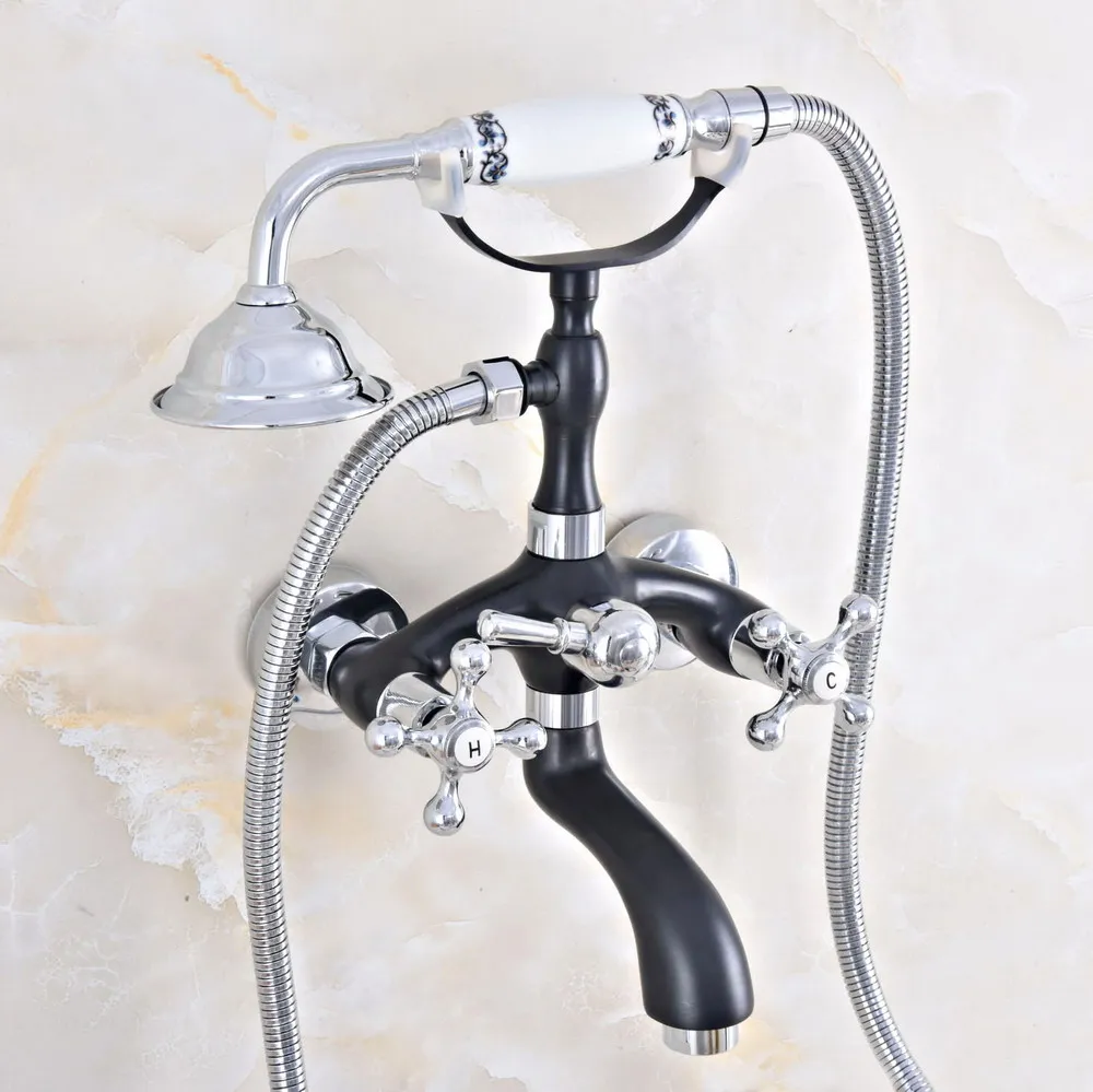 Черный серебристый цвет настенное крепление ванна смесители два Креста Ручки