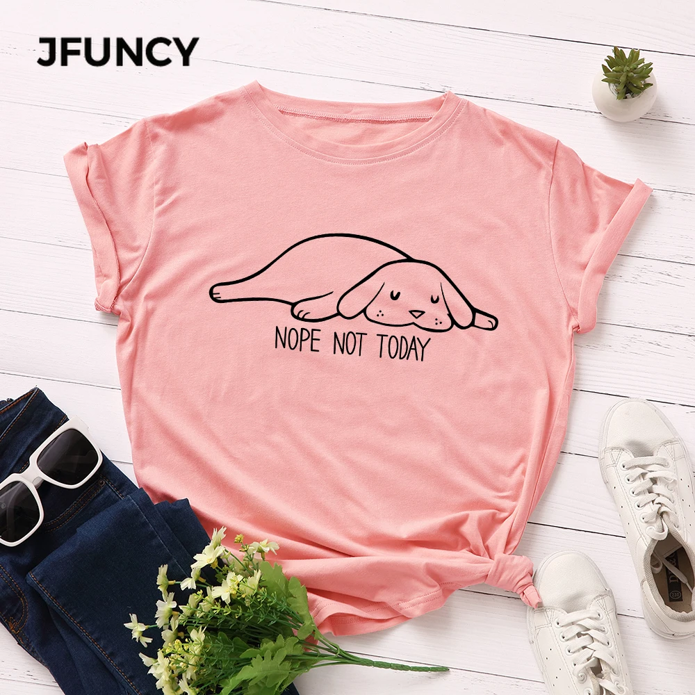 JFUNCY  Summer Women's T-shirts 100% Cotton T Shirt  Lovely Dog Print Woman Tshirt Short Sleeve Loose Female Tee Tops