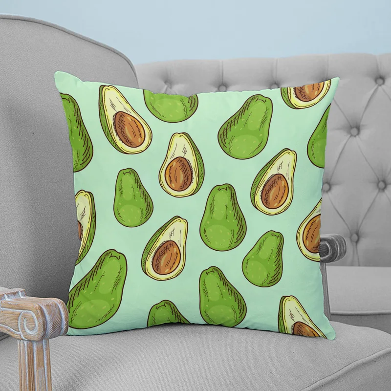 Декоративная плюшевая подушка с принтом авокадо зеленые семена