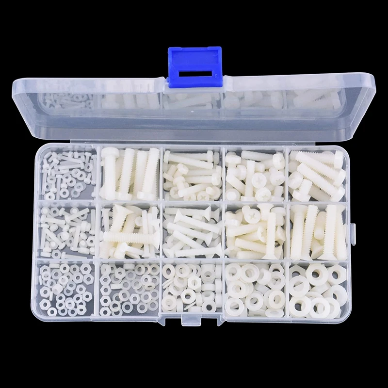 

420Pcs/Set M2 M2.5 M3 M4 M5 M6 Nylon Screw Nut Plastic Washer Assortment Kit with Screw Storage Box