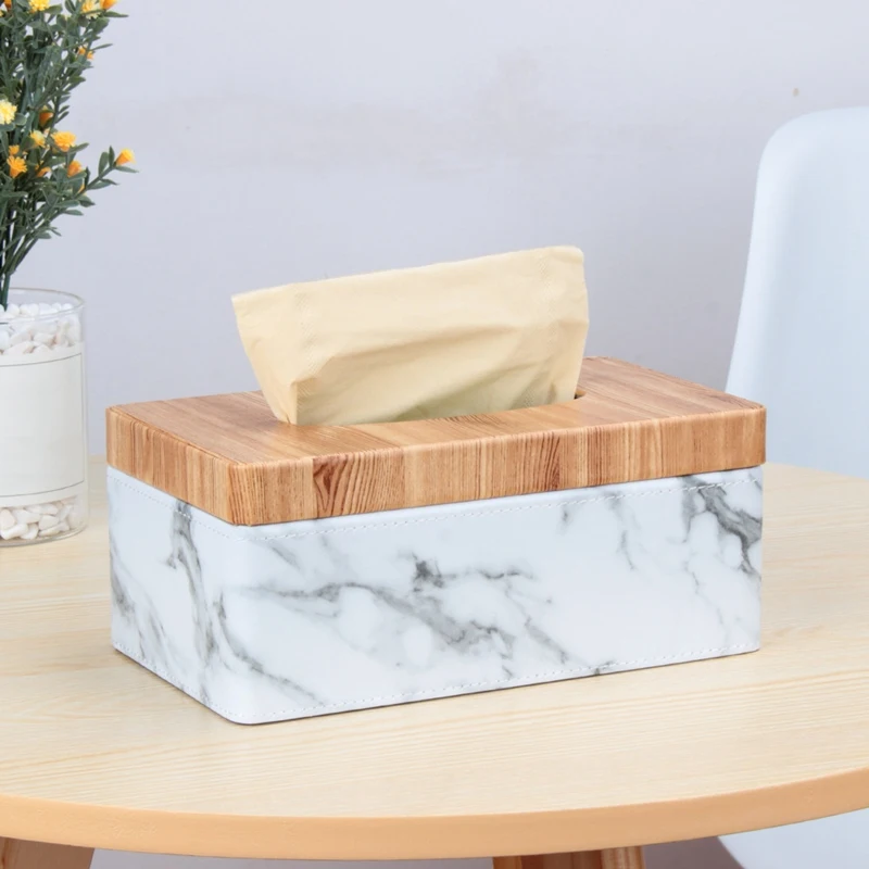 

Rectangular Marble PU Facial Grain Tissue Box Cover Napkin Holder Paper Towel Dispenser Container for Home Office Decor