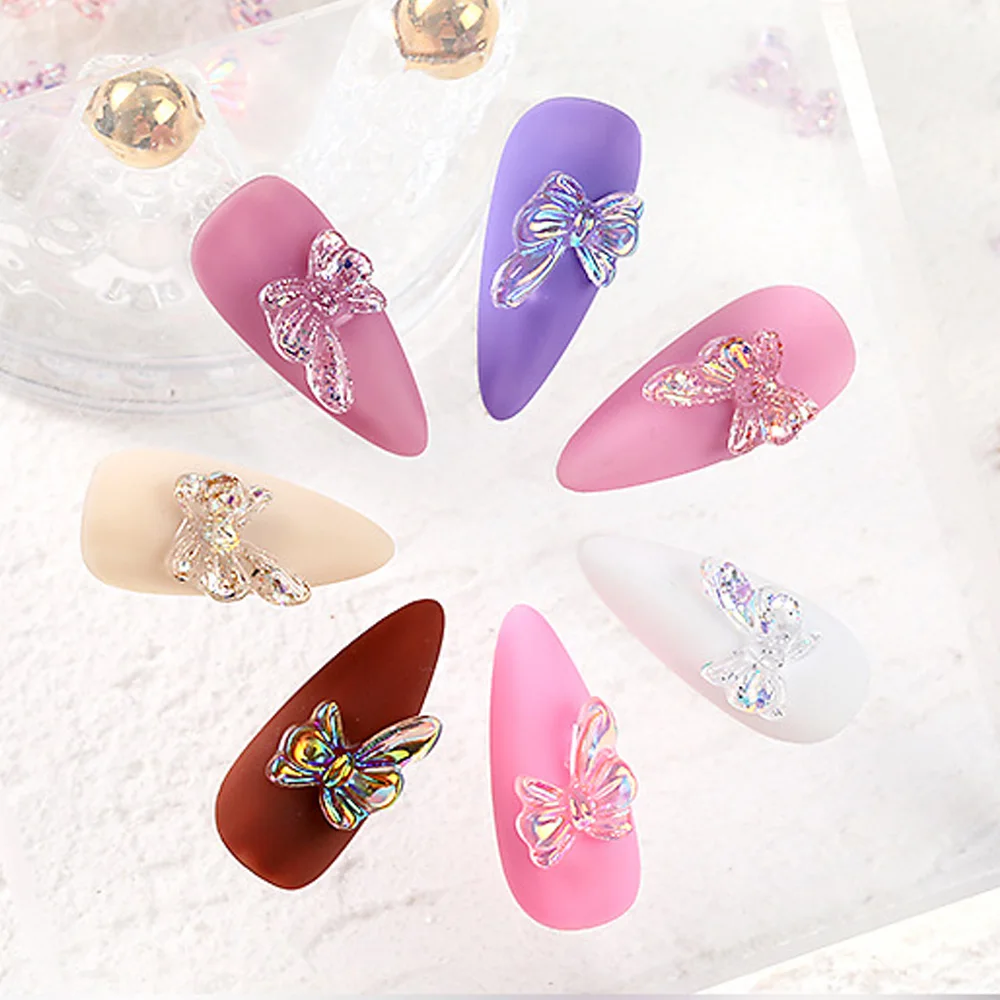 Смешанные Красочные AB Кристалл ногтей Цветок Узел галстук бабочка Аврора