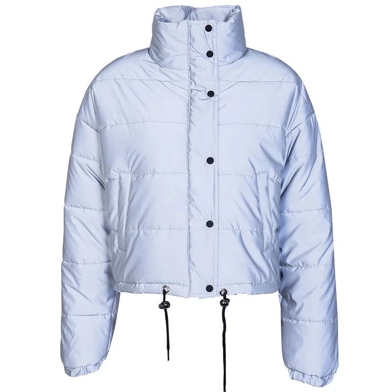 

Autumn Winter Thick Warm Short Parkas Women Fashion Reflective Leather Coats Women Elegant Zipper Cotton Jackets Female Ladies