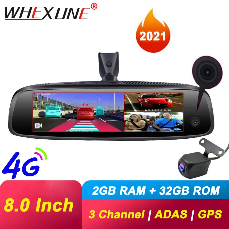 WHEXUNE 4G 3 канальный Автомобильный видеорегистратор ADAS Android зеркало заднего вида 1080P