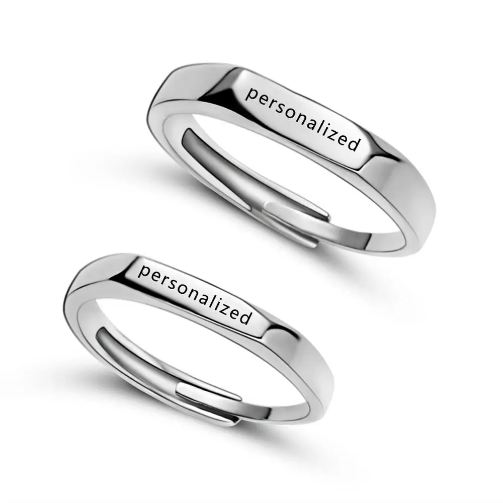 

Персональный подарок Индивидуальные Выгравировано Название с буквами, регулируемые кольца для влюбленных пар; Обувь из кольцо Обручальное...
