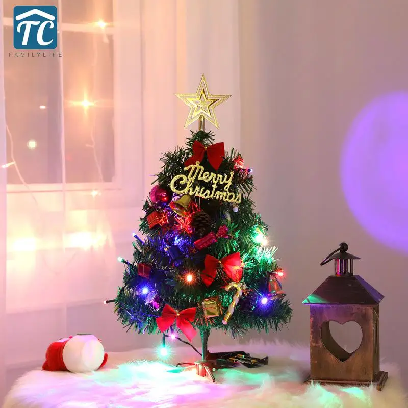 

Mini Xmas Pine Tree 50cm Christmas Tree With Lamp Christmas Decoration Home Shopping Mall Desktop Decor Led Lights Xmas Gift