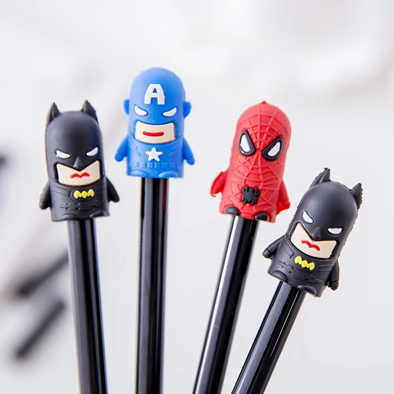 4Pcs/lot Cute Cartoon Hero Gel Pens 0.38mm Black Pen Kawaii School Stationery Suppliers Office Accessories Boy Kids Cool Gift