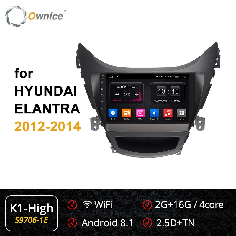 Ownice K1 K2 K3 K5 K6 ANDROID 9,0 8 core автомобильный DVD gps радио для HYUNDAI ELANTRA 2011 2012 2013 4 аппарат не привязан к оператору сотовой связи DSP 360 панорама - Цвет: S9706-1 K1high