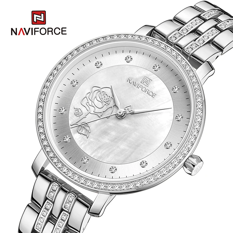 

Luxury Brand NAVIFORCE Women Watch Fashion Dress Bracelet Ladies Quartz Wristwatch Creative with Diamonds Waterproof Steel Clock