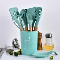 6colors silicone cooking utensils kitchen utensil set non stick spatula wooden handle with storage box kitchen tools kitchenware