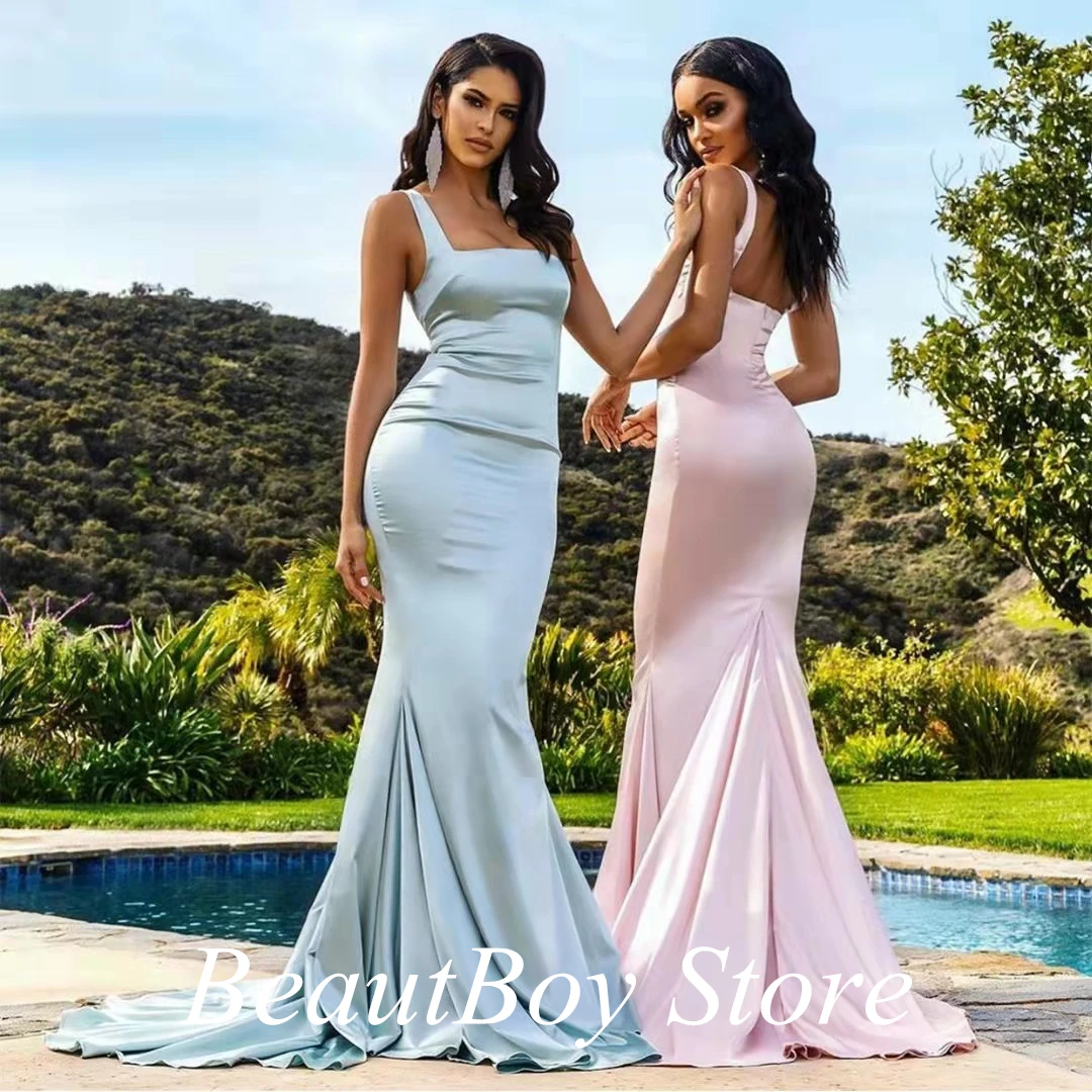 Robe De Soirée sirène en Satin, col carré, sans noir, longue fente latérale, tenue De bal pour femmes, 22  (0)