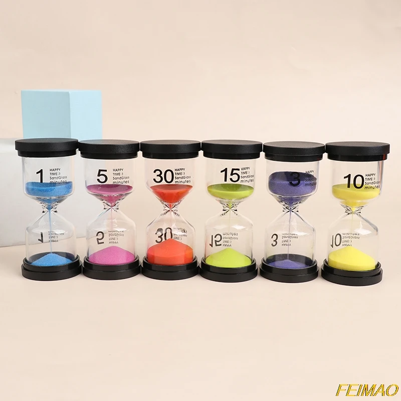 6 Pcs/Set 1/3/5/10/15/30min Sand Clock Sandglass Hourglass Timer School Kids Children Reading Black Cover | Дом и сад