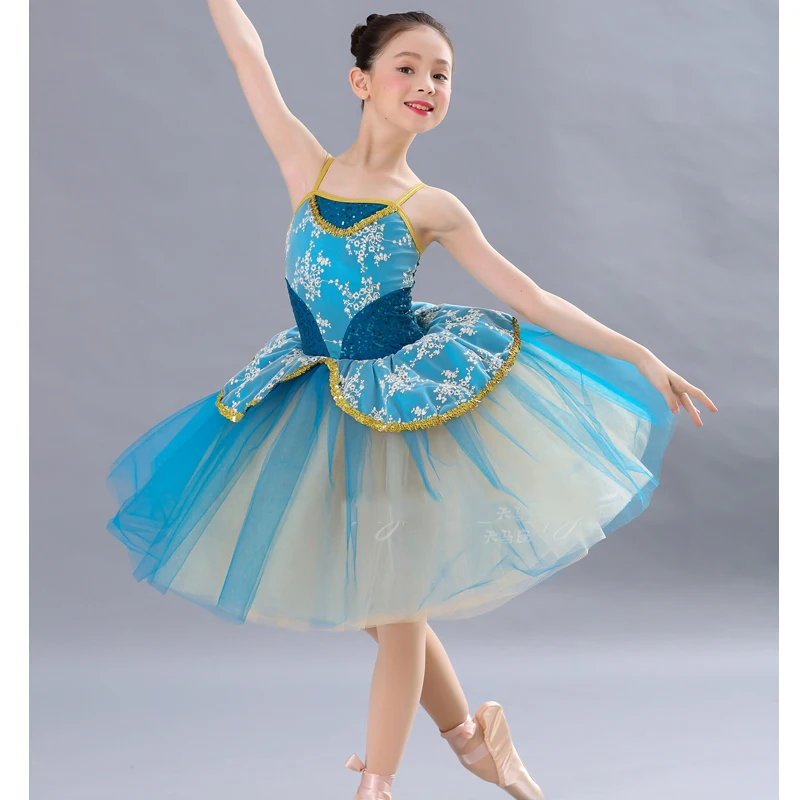 

2021 Female Children's Ballet Tutu Skirts Giselle Swan White Romantic Style Long Tutu Ballet Dance Costumes Ballerina Dress