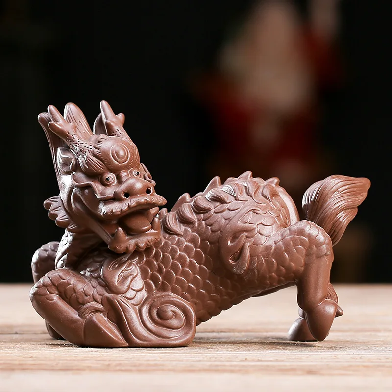 Фигурка китайского талисмана Zisha Xianglong Qilin необработанная руда фиолетовый песок