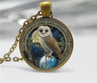 new fashion wicca owl glass cabochon necklace retro pendants handmade jewelry wiccan witchcraft amulet