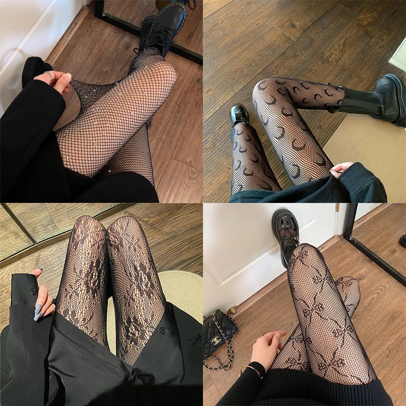 

Fishnet Stockings Collection Bowknot Hot Drilling Jk Stockings Sexy Black Silk Pantyhose With Flowers Hollow Fishnet Stockings W