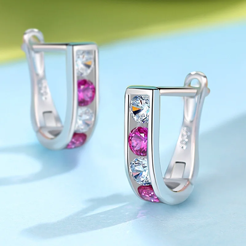 Реальные 925 стерлингового серебра серьги с квадратными кристаллами циркония со