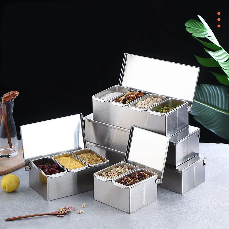 

Stainless Steel 3/4/5 Section Ingredients Box Salt Sugar Cheese Sauce Box Seasoning Box Pizza Making Tool Snack Storage Box