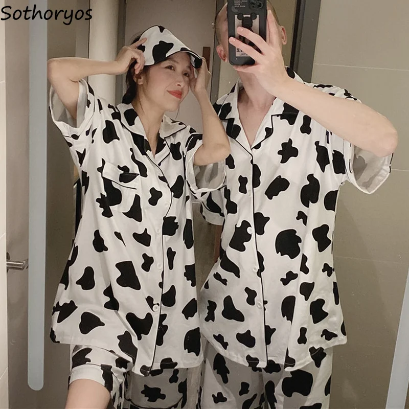 

Women Pajama Sets Print Single Breasted Short Sleeve Ulzzang Teens Lovely Loose Shorts Elastic Waist Fashion Cotton Cozy Soft