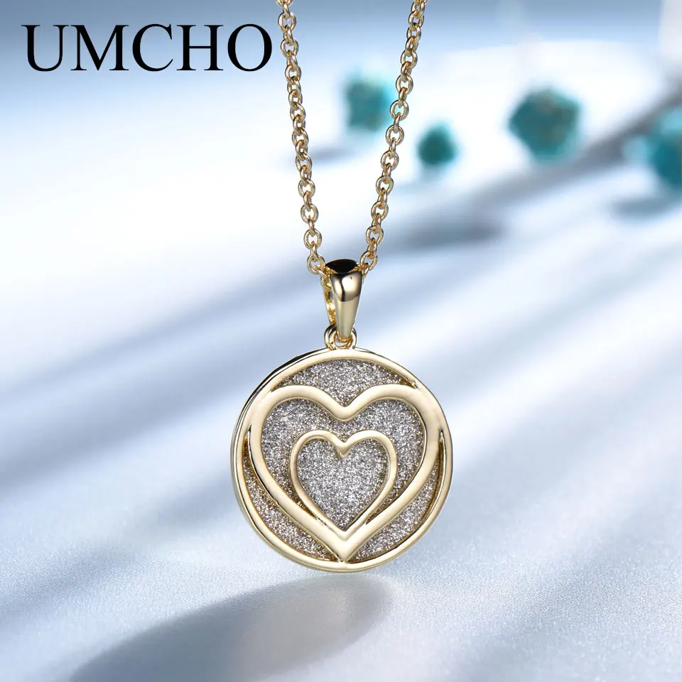 UMCHO Твердые 925 пробы Серебряный Neklace желтый цвет сердце подвески в романтическом