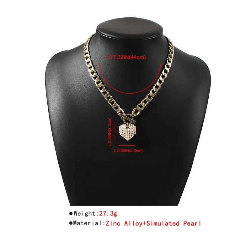 

AE-CANFLY 2020 New Punk Pearl Love Heart Pendant Necklace Women Thick Toggle Clasp Couple Party Jewelry Necklaces Christmas Gift