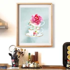 Чайная чашка с цветочным принтом, акварельные чайные чашки, чайные чашки, кухонные настенные художественные картины, холст, живопись, винтажные чайные чашки, постер, чайные вечерние украшения