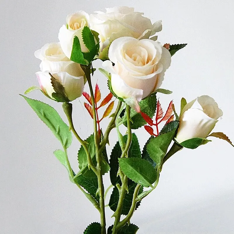 1 ветка 5 цветов свежие розы искусственные цветы настоящие на ощупь декор для