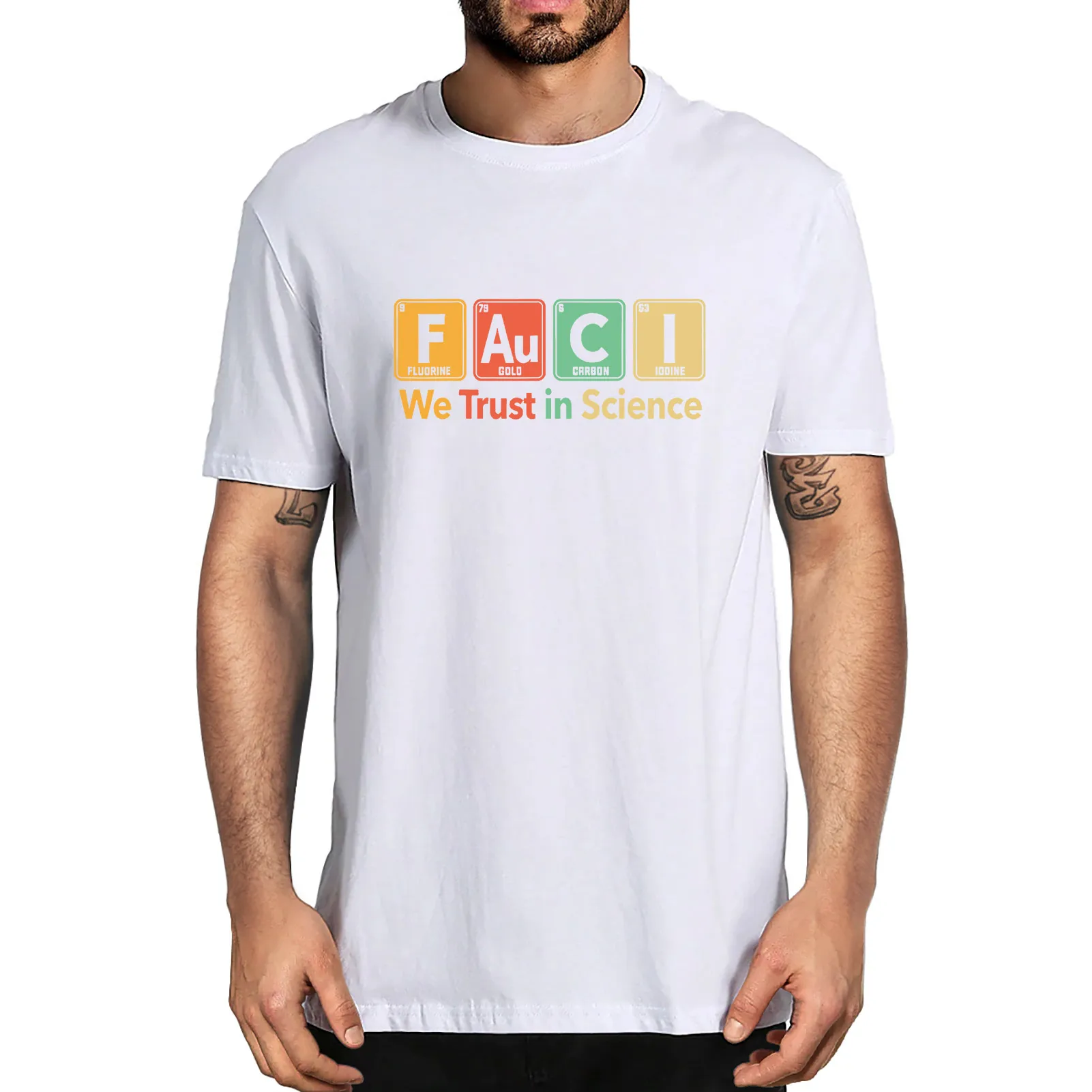 

Fauci Fludrine Gold Carbon Iddine We Trust In Science Vintage Funny Men's Lycra T-Shirt Streetwear Women Soft Tee Casual