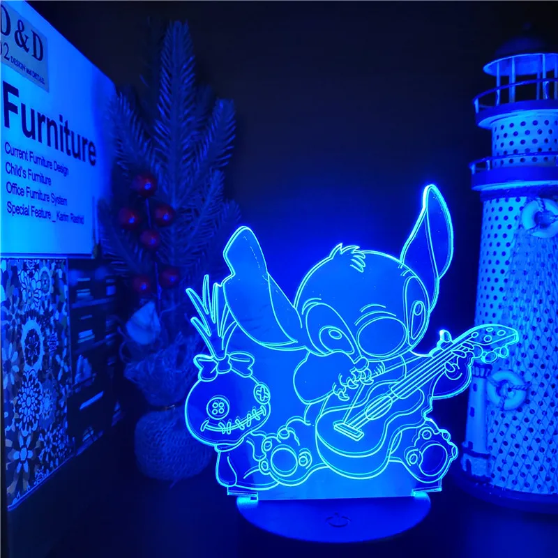 Светодиодный ночсветильник в виде мультяшных Стич 3D акриловая панель с USB