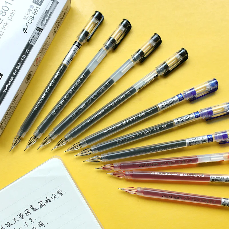 12PC Diamond Head Large Capacity Full Syringe Gel Pen Office Supplies Student Water Black Blue Red |