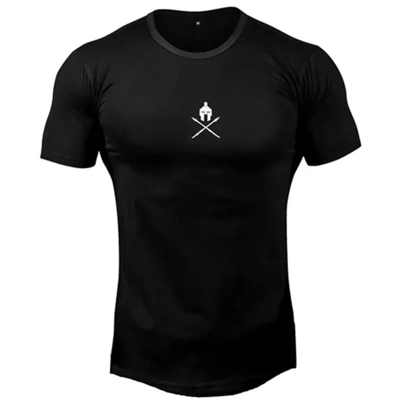 

2021 NEW Gyms cotton T-shirt Men Running Sport T-shirt Skinny Tee Shirt Male Fitness Bodybuilding Workout Black Tops Clothing