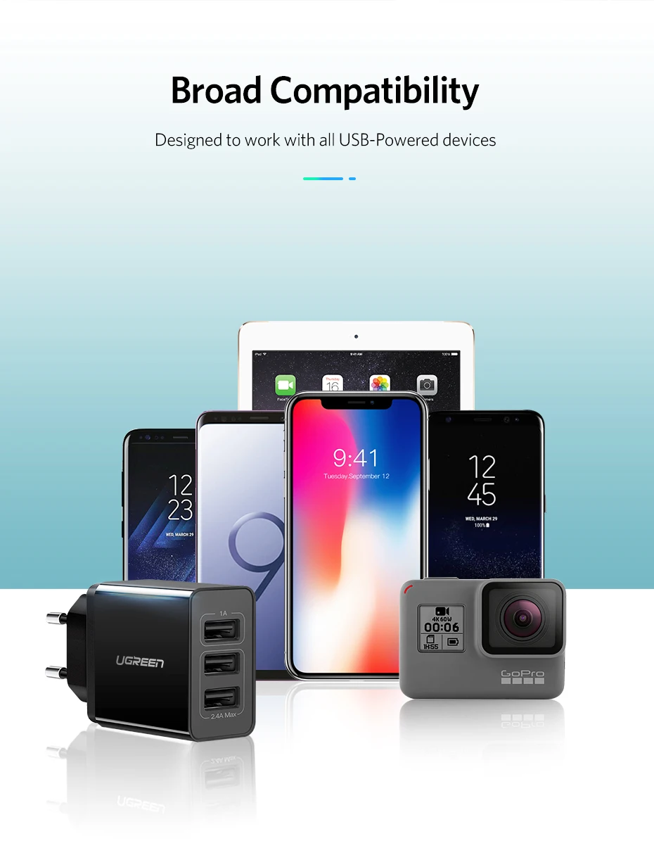 Ugreen USB зарядное устройство для iPhone Xs X 8 7 быстрое зарядное устройство для samsung Xiaomi huawei настенное зарядное устройство адаптер ЕС зарядное устройство для мобильного телефона