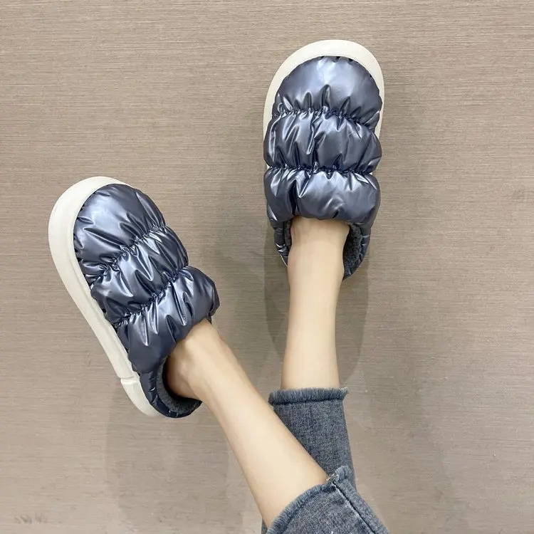 

Plus size women's cotton slippers 2021 autumn Baotou half slippers plus velvet warmth plush slippers women