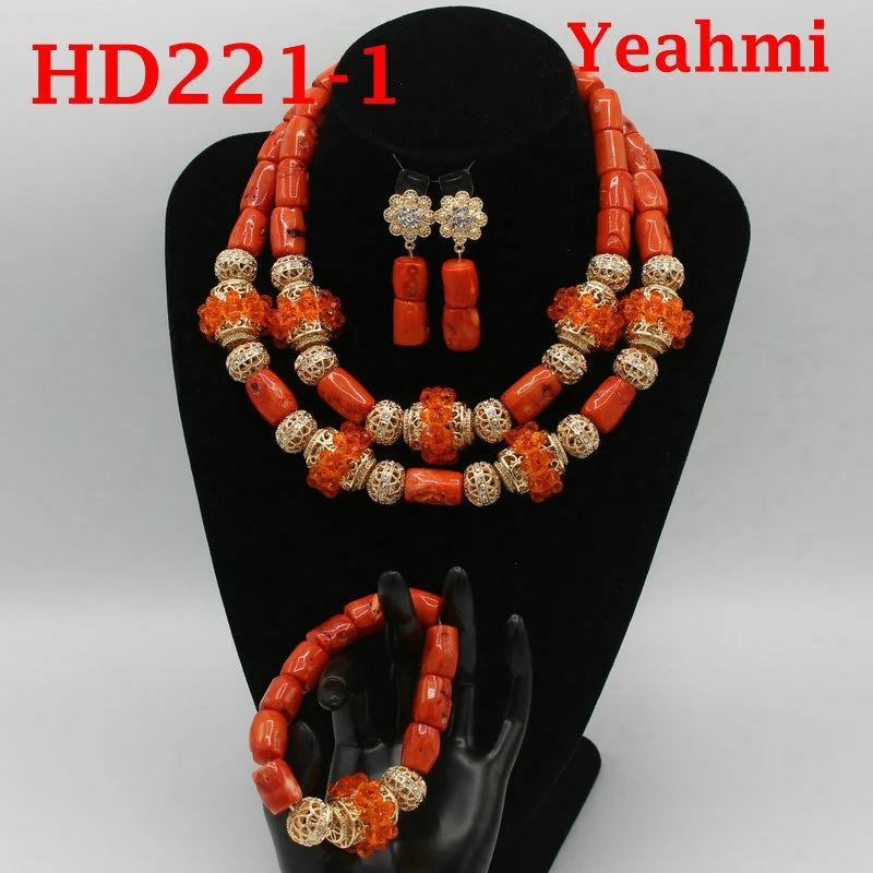 Dubai Indian Bridal African Coral Jewelry Sets Splendid and Gold Nigerian Wedding Beads Set Original HD221-1 | Украшения и