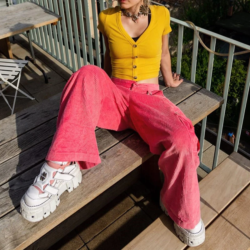 

Corduroy Vintage Joggers Women Wide Leg Straight Pants Streetwear Sweatpant High Waist Pants Korean Plus Size Harajuku Trousers