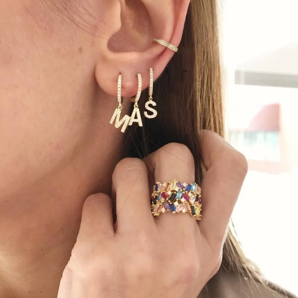 Женское кольцо с фианитом Длинное разноцветное кристаллами на костяшки пальцев