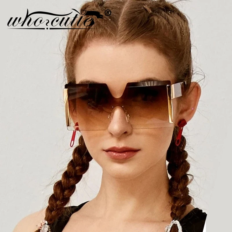 Женские Винтажные Солнцезащитные очки без оправы WHO CUTIE брендовые дизайнерские