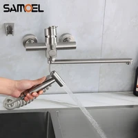 stainless steel brushed wall mounted dual hole multifunctional kitchen sink and bathtub faucet mixer tap with long spout bf1031