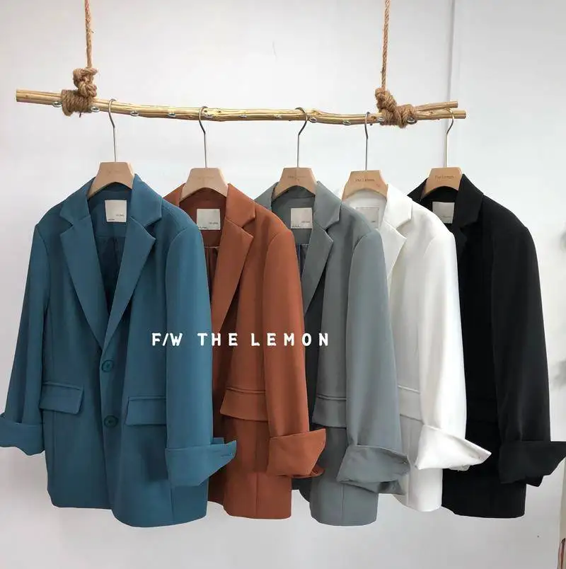 

Bella philosophy 2020 spring women solid Turn Down Collar Long Sleeve Office Work Style Blazer Feminino Loose Single Breast Coat