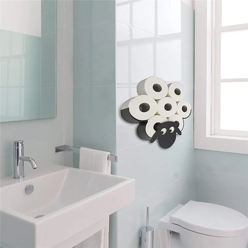 

Sheep Toilet Paper Roll Holder Bathroom Wall Mounted Loo Rolls Storage Metal Rack Mount Hold up 7 Rolls Novelty