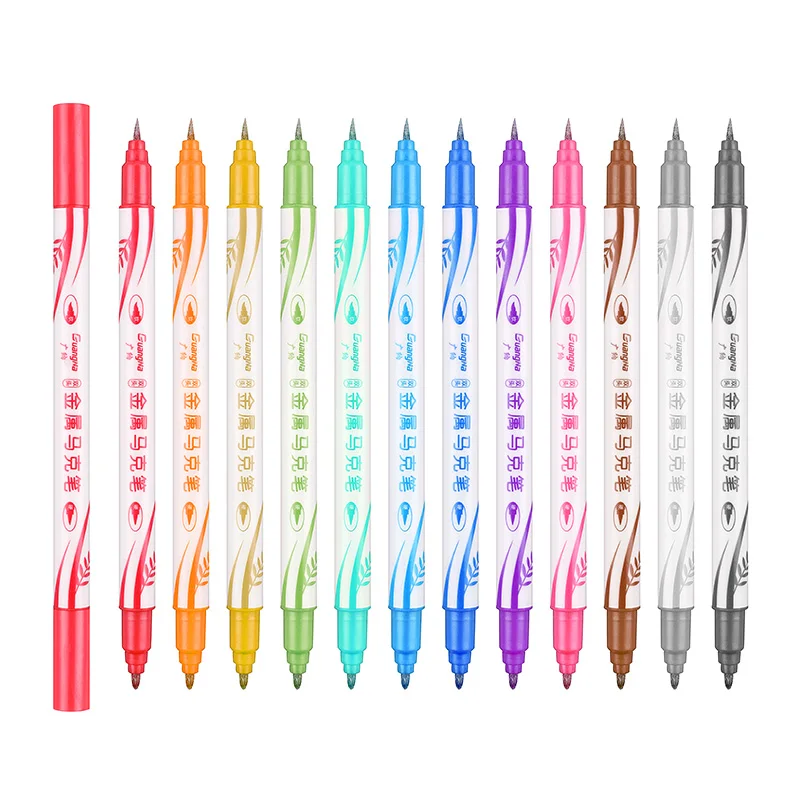 

12 Colors Art Marker Pen Set Double Head Metallic Color Markers DIY Painting Graffiti Pens Hand Account Pens School Stationery