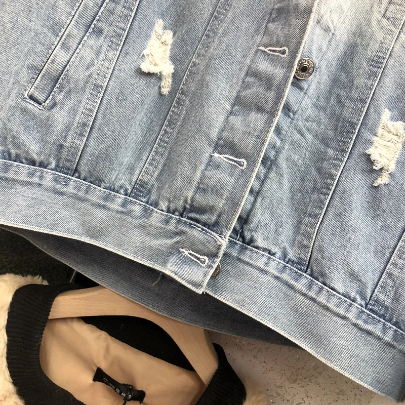 

2019 New Women Jeans Parka Women Fashion Heavy Work Beaded Denim Winter Jacket Coat Female Thick Warm Wool Fur Liner Outerwear