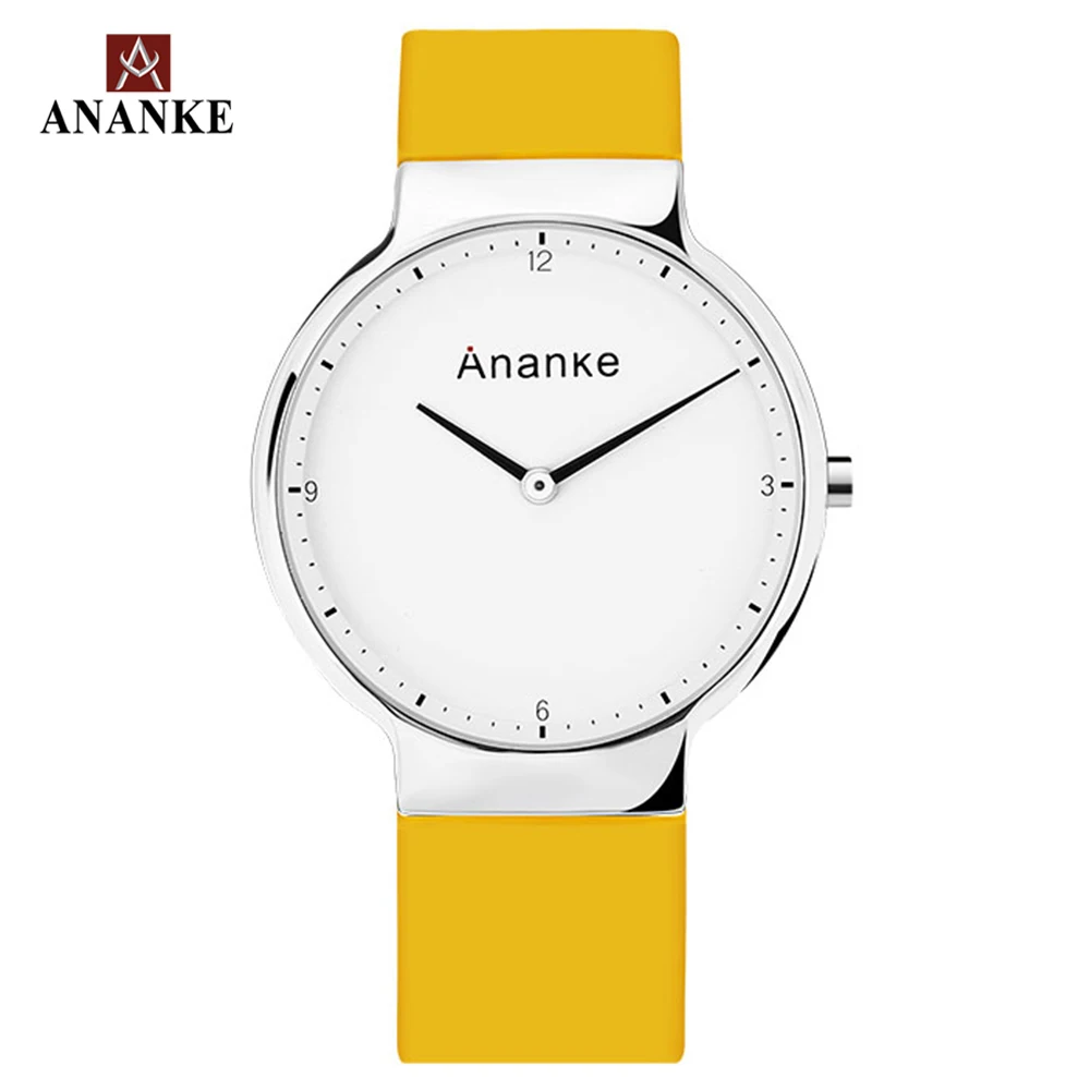 

ANANKE Men Simple Watches Hardlex Dial Silicone Buckle Belt Casual Waterproof Complete Calendar Couples Quartz Wristwatches AN09