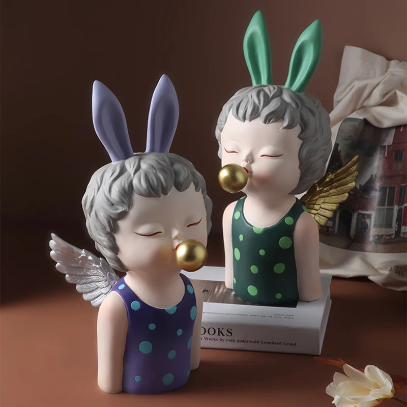 

Bubble Gum Girl Creative Resin Figure Figurines Crafts Ornaments Living Room Office Furnishings Home Decoration Cute Rabbit Girl