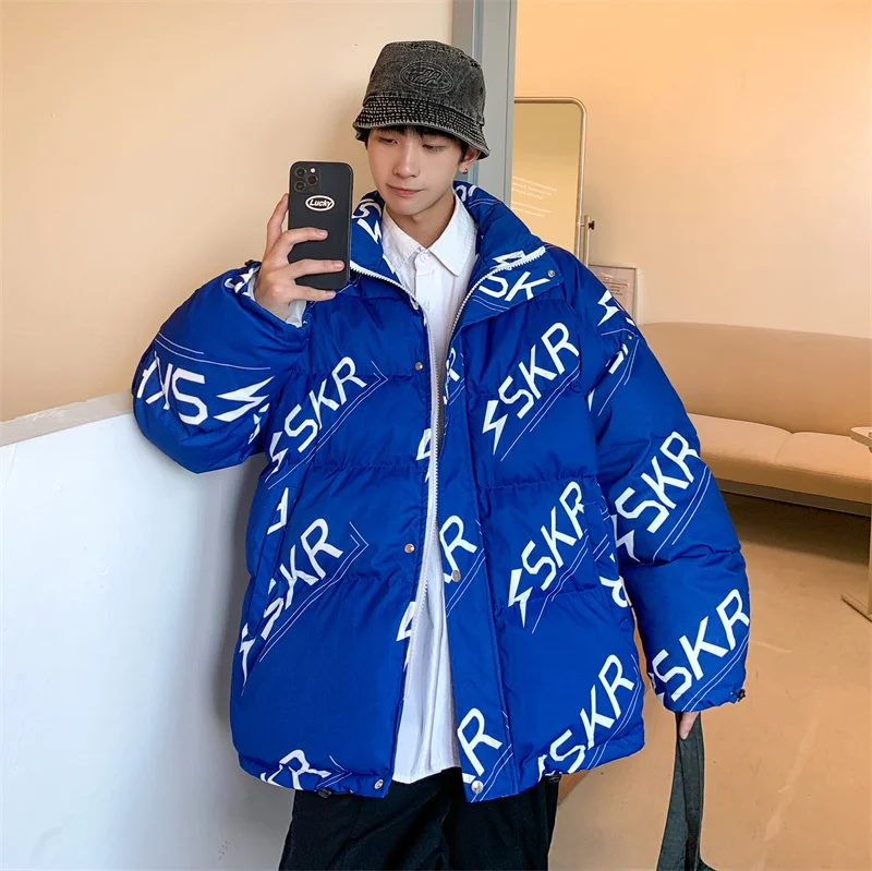 Свободная куртка-пуховик с буквенным принтом для мужчин Зимняя теплая одежда