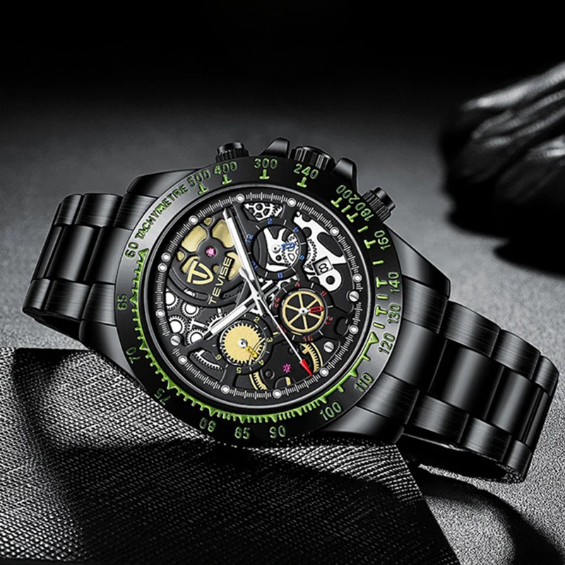 Мужские механические часы в стиле хип хоп золотистые водонепроницаемые наручные