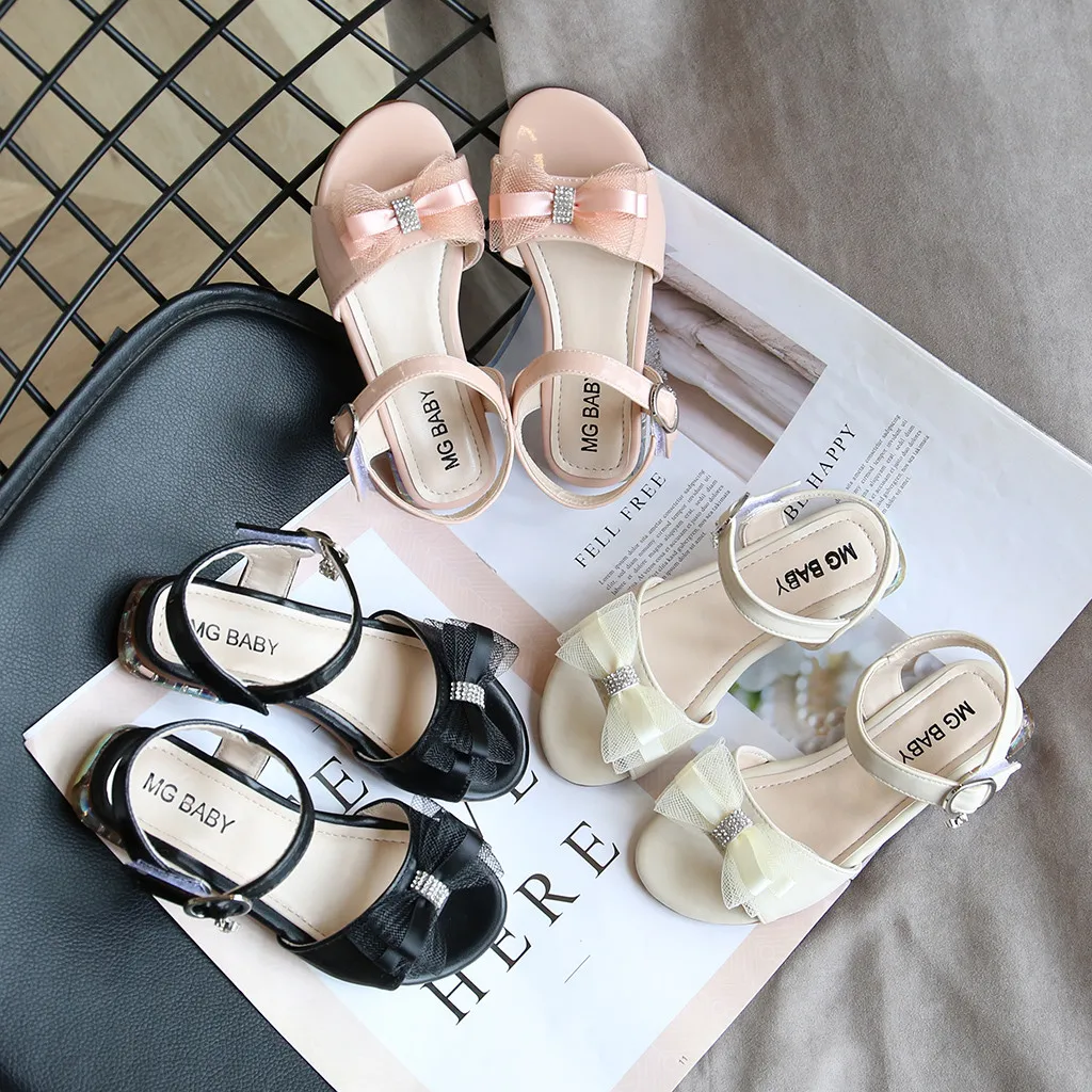 Детские сандалии с открытым носком черные бантом для девочек обувь принцессы и