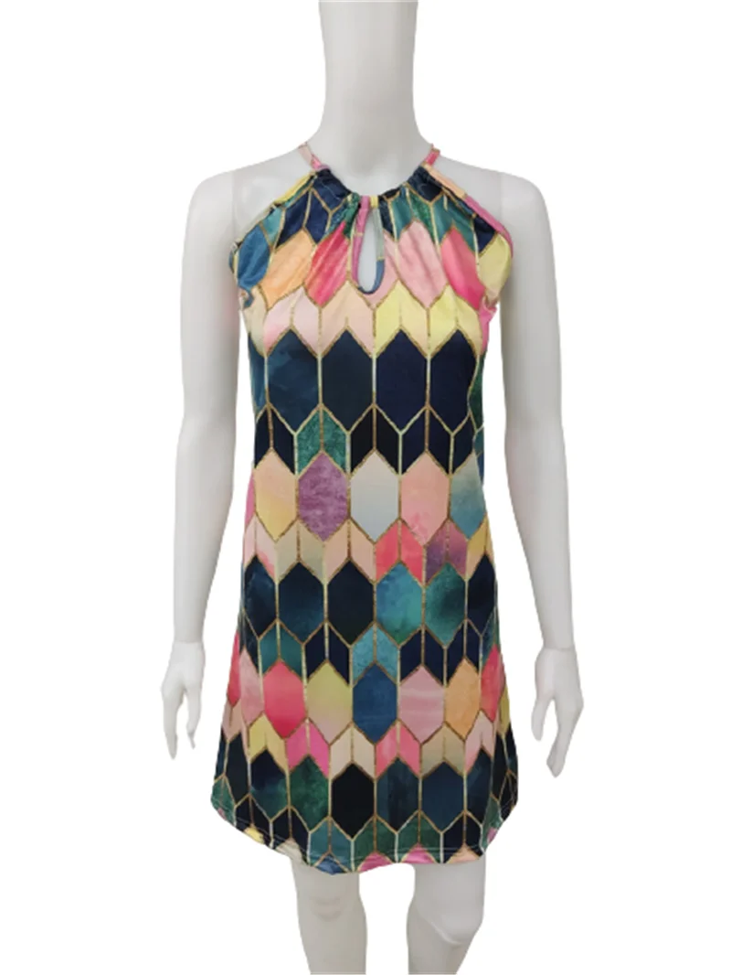 

Oversized Casual Women Dress Fashion Sundress Boho Beach Dress Vintage Floral Print Sexy Halter Sleeveless Mini Dresses Vestidos