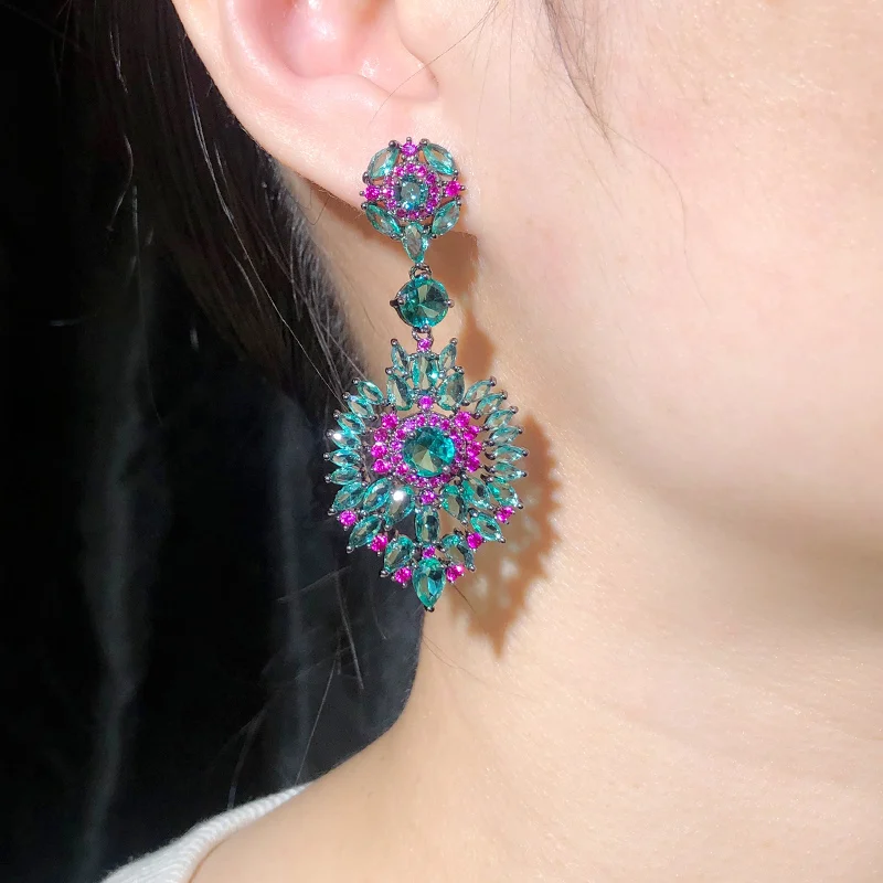 Cwwzircon великолепные южноамерикансветильник голубые CZ Кристаллы Длинные висячие