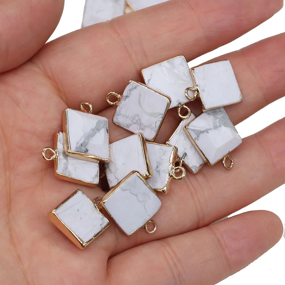 

5pcs Natural Stone White Turquoises Charms Pendants Square Shape for Jewelry Making Beadwork DIY Bracelet Necklace Size 12x16mm